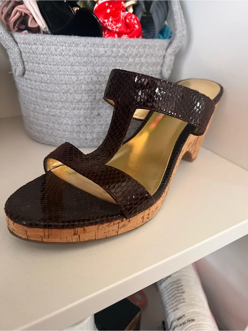 Adrienne Vittadini Dark Brown Cork Wedge Sandals